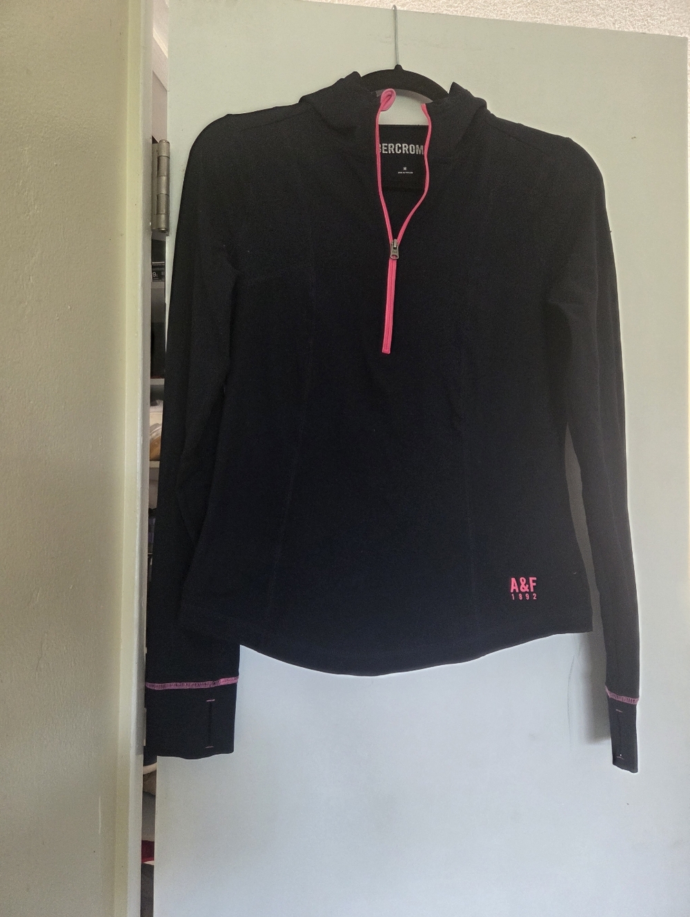Y2k A&F Black Half-Zip Pullover with Pink Accents
